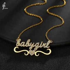 Personal Custom Cut Name Necklace Stainless Steel Diamond Name Pendant - Necklace