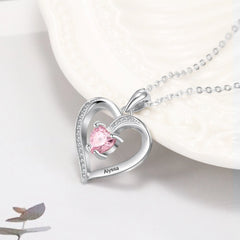 Personalized And Customizable Lettering Name Sterling Silver Heart-shaped Stone Necklace - White / 925silver - 7