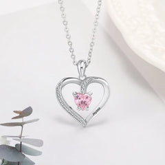 Personalized And Customizable Lettering Name Sterling Silver Heart-shaped Stone Necklace - White / 925silver - 7