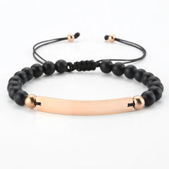 Personalized Beaded Adjustable Engraved Bar Bracelets - Black4 - 7