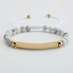 Personalized Beaded Adjustable Engraved Bar Bracelets - White3 - 7