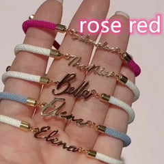 Personalized Colorful Rope Chain Custom Name Bracelet Personalized Adjustable Name Jewelry For Girls - Rose Red / Gold