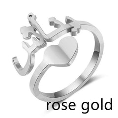 Personalized Custom Titanium Steel Name Ring - Heart / Rose Gold - 7