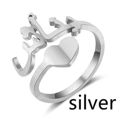 Personalized Custom Titanium Steel Name Ring - Heart / Silver - 7