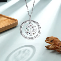Personalized Family Tree Pendant Necklace with Birthstones Tree of Life Custom Name Necklace Birthday Mother’s Day Gift