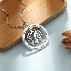 Personalized Family Tree Pendant Necklace with Birthstones Tree of Life Custom Name Necklace Birthday Mother’s Day Gift