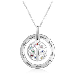 Personalized Family Tree Pendant Necklace with Birthstones Tree of Life Custom Name Necklace Birthday Mother’s Day Gift