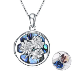 Personalized Flower Photo Locket Necklace 925 Sterling Silver Photo Pendant - Silver - 5