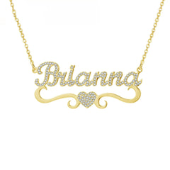 Personalized Heart Iced Out Name Necklace Butterfly Pendants - Gold without diamonds - Necklace