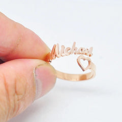 Personalized Heart Name Ring Adjustable Size Stainless Steel Wedding Jewelry - 7