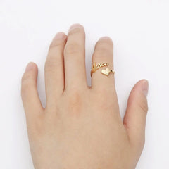 Personalized Heart Name Ring Adjustable Size Stainless Steel Wedding Jewelry - 7