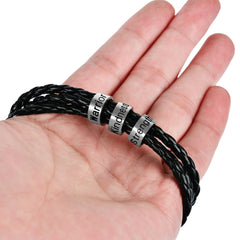 Personalized Mens Braided Genuine Leather Bracelet - 7