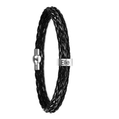 Personalized Mens Braided Genuine Leather Bracelet - 7