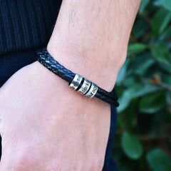 Personalized Mens Braided Genuine Leather Bracelet - 7