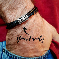 Personalized Mens Braided Genuine Leather Bracelet - 7