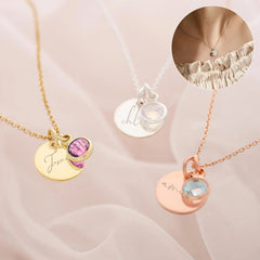 Personalized Name Engraving Necklace Birthstone Pendants Stackable Jewelry Birthday Gift - Necklace