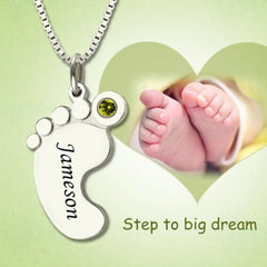 Personalized Name Necklace For Mother Custom Stainless Steel Baby Feet - 7