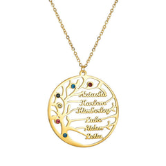 Personalized Stainless Steel Golden Tree of Life Custom Name Necklace - Necklace
