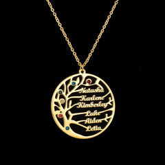 Personalized Stainless Steel Golden Tree of Life Custom Name Necklace - Necklace