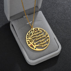 Personalized Stainless Steel Golden Tree of Life Custom Name Necklace - Necklace
