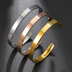 Personalized Versatile C-shaped 6mm Stainless Steel Smooth Bracelet For Women - 7