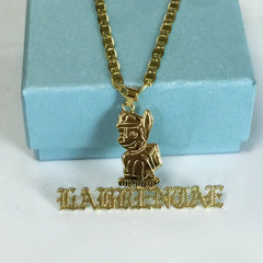 Photo Necklace Children Cartoon Pendant Titanium Steel - Gold - 7