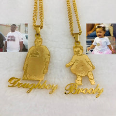 Photo Necklace Children Cartoon Pendant Titanium Steel - Gold - 7