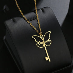Popular Name Necklace Small Design Sense Love Butterfly Shape Key Pendant Necklace Gift - 7