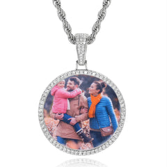 Round Photo Pendant Microset Zircon Men’s Necklace - 7
