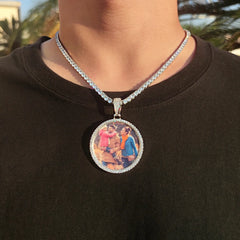 Round Photo Pendant Microset Zircon Men’s Necklace - 7