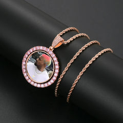 Round Rotatable Double-sided Photo Frame Pendant - 7