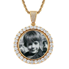 Round Rotatable Double-sided Photo Frame Pendant - Gold - 7