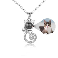 S925 Silver Personalized Gift Cat Shape Customized Colorful Photo Projection Necklace - 7