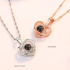 S925 Silver Romantic Colorful Photo Projection Necklace Heart Shaped Pendant Necklace - 7