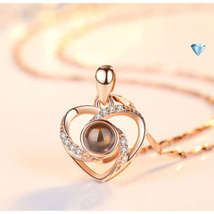 S925 Silver Romantic Colorful Photo Projection Necklace Heart Shaped Pendant Necklace - 7