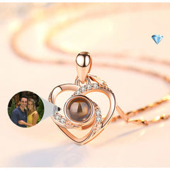S925 Silver Romantic Colorful Photo Projection Necklace Heart Shaped Pendant Necklace - 7