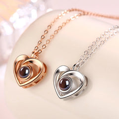 S925 Silver Romantic Photo Projection Necklace Heart Shaped Pendant Necklace - 7