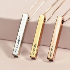 S925 Sterling Silver Couple Name Silver Bar Necklace - Name Bar Necklace