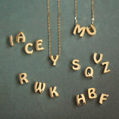 S925 Sterling Silver Plated 14K Gold Necklace Pendant Cute Mini English Letter Name Pendant Couple