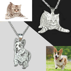 Silver Set Cat And Dog Photo Pet Necklace Name Titanium Steel - 7