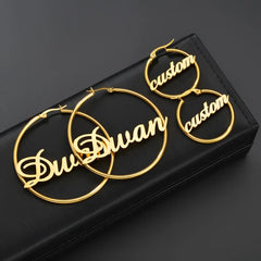 Stainless Steel Custom Name Hoop Earrings Personalized Letter Circle Earring for Women - 7