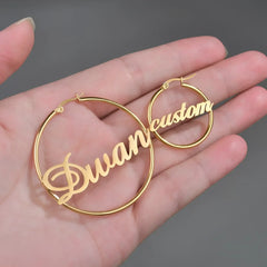 Stainless Steel Custom Name Hoop Earrings Personalized Letter Circle Earring for Women - 7