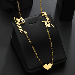 Stainless Steel Custom Name Necklace Heart Shape Personality Pendant - Gold - 7
