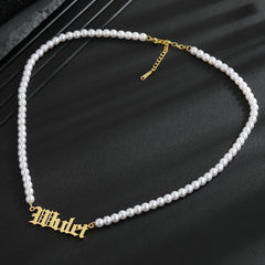 Stainless Steel Custom Name Pearl Necklace Ins Style - 7
