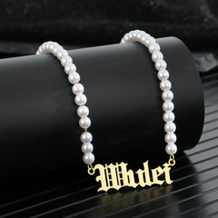 Stainless Steel Custom Name Pearl Necklace Ins Style - 7