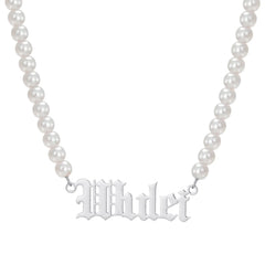 Stainless Steel Custom Name Pearl Necklace Ins Style - Silver - 7