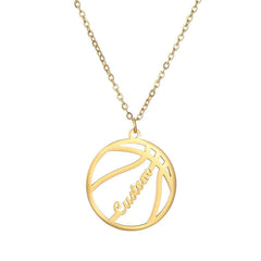 Stainless Steel Cut Basketball Creative Name Pendant Necklace - Gold - 7