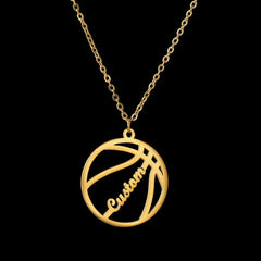 Stainless Steel Cut Basketball Creative Name Pendant Necklace - Gold - 7