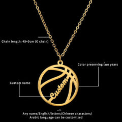 Stainless Steel Cut Basketball Creative Name Pendant Necklace - Gold - 7
