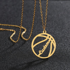 Stainless Steel Cut Basketball Creative Name Pendant Necklace - Gold - 7